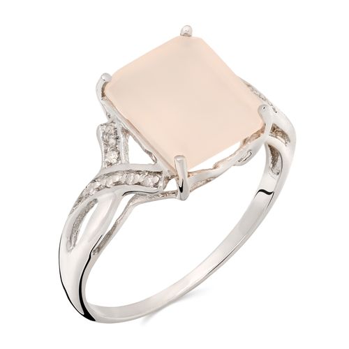 Anel de Prata com Calcedônia Rosa e Diamantes Aprox. 2,53 cts 157356