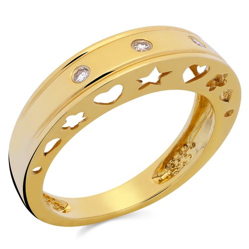 Anel de Ouro com Desenhos Vazados e Diamantes Aprox. 6 pts - AU AM 18K 184504