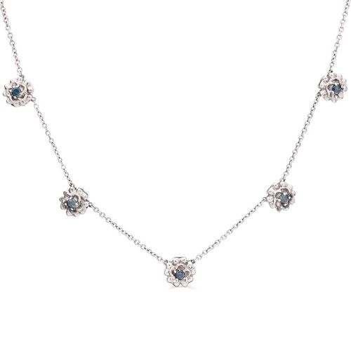 Colar de Prata Flores com Diamantes Azuis Aprox. 50 pts 107553