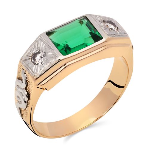 Anel Formatura de Medicina Pedra Sintética Verde Com Diamantes Ouro Rosé 196687
