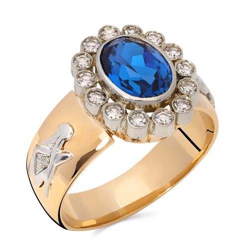Anel de Formatura Safira Azul e Diamantes Ouro Amarelo 196698