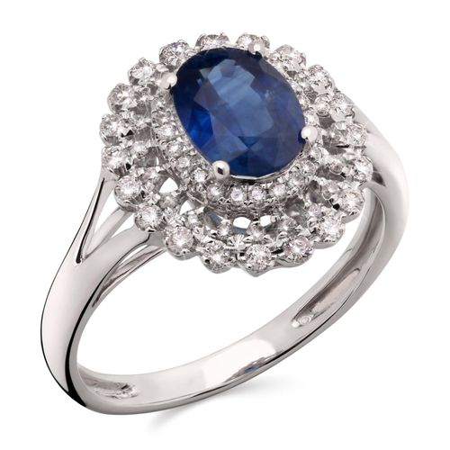 Anel de Ouro com Safira Azul Oval e 64 Diamantes Aprox. 1,70 cts 191471