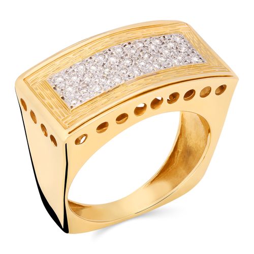 Anel Retangular Com Diamantes Ouro Amarelo 194066