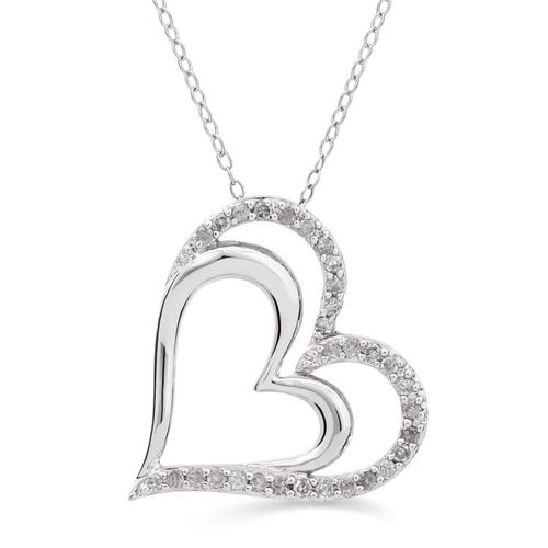 Pingente de Prata Corações com Diamantes Aprox. 25 pts 141952