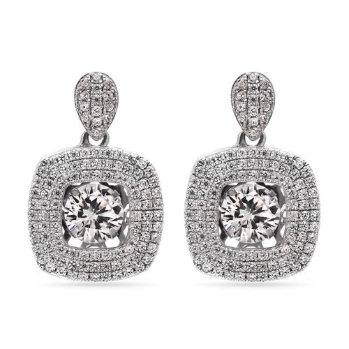 Par de Brinco de Prata Dancing Diamond Quadrado com Zircônias 146693