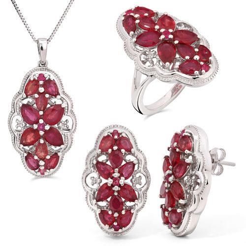 Conjunto de Prata Floral com Rubis 177134
