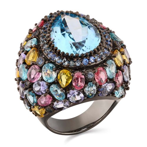 Anel de Prata Luxo com Topázio Azul, Turmalina Rosa, Safira Colorida, Apatita e Tanzanita Aprox.42 cts 189063