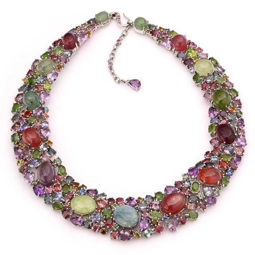 Colar de Prata Luxo com Ametistas, Topázios, Turmalinas, Safiras e Peridotos Aprox. 302 cts 175376