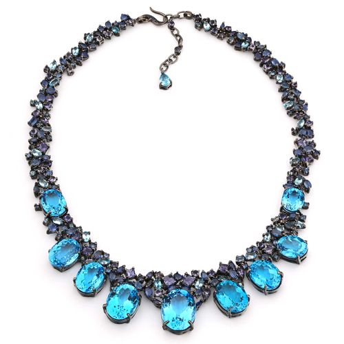 Colar de Prata Luxo com Topázios Azuis, Tanzanitas e Iolitas Aprox. 135,60 cts 175597