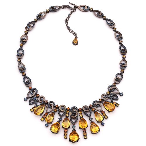 Colar de Prata Luxo com Citrinos, Safiras e Safiras Laranjas Aprox. 54,50 cts 176561