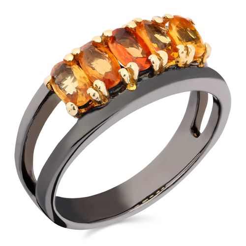 Anel 5 Citrinos Aprox 1,3 Cts Banho Ródio Negro Prata 185500