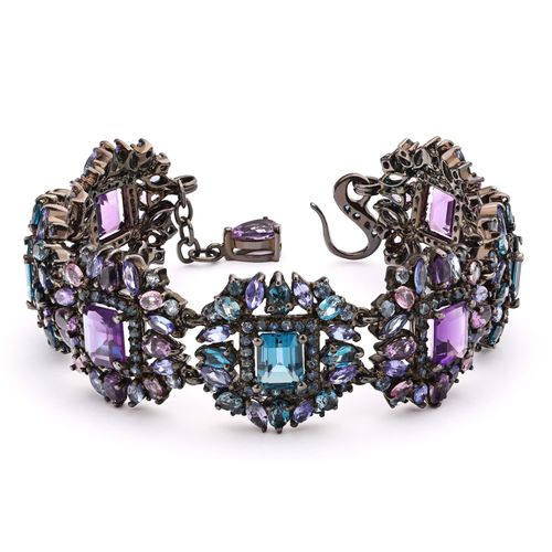 Pulseira de Prata Luxo com Topazios London Blue, Tanzanitas, Safiras e Ametistas 174174