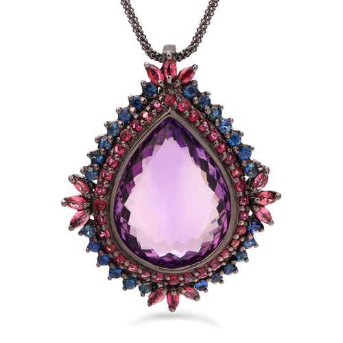 Pingente de Prata Luxo com Ametista, 46 Rubis e 26 Safiras Azuis Aprox. 29 cts 175568
