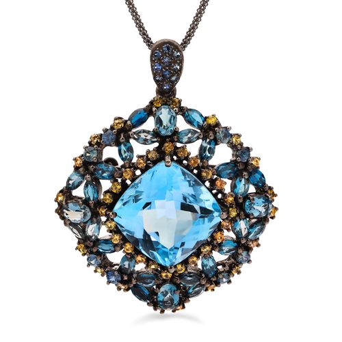 Pingente de Prata Luxo com 49 Topazios Azuis e 61 Safiras Azuis Aprox. 34,86 cts 175212