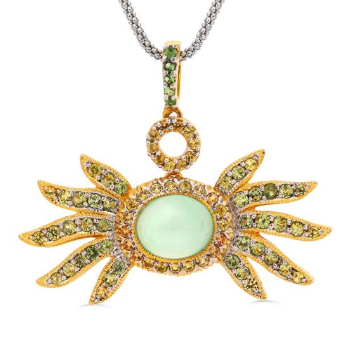 Pingente de Prata Luxo com Crisopazio, 42 Safiras Amarelas e Verdes e 5 Granadas Verdes Aprox. 7,25 cts 189098