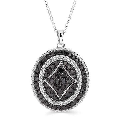 Pingente de Prata Oval com Diamantes Negros Aprox. 2 cts 131508