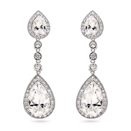 Par de Brinco de Prata Gota com Zirconias Aprox. 10,34 cts 183527