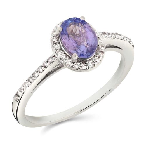 Anel de Prata com Tanzanita Oval e Zircônias Naturais 141600