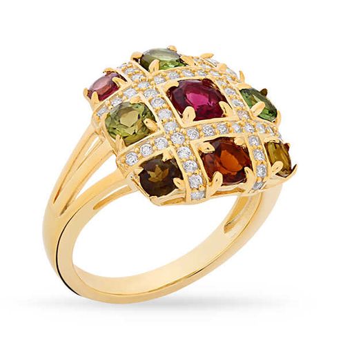 Anel Quadrado de Prata com Turmalinas e Zircônias Aprox. 3,10 cts 143060