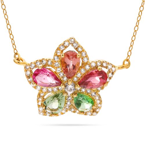 Pingente de Prata Flor com Turmalinas Coloridas e Zirconias 152746