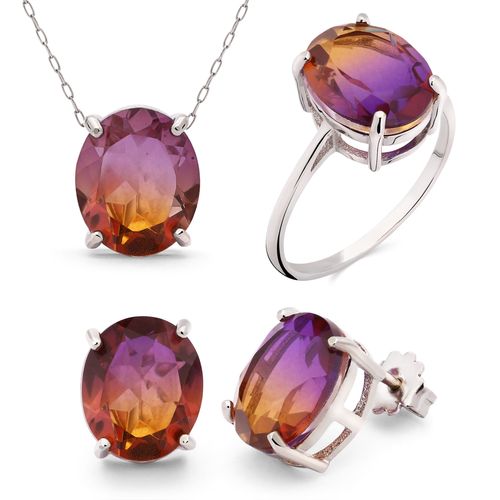 Anel, Brinco e Pingente em Prata com Ametrine Oval Aprox. 18,50 cts 182678