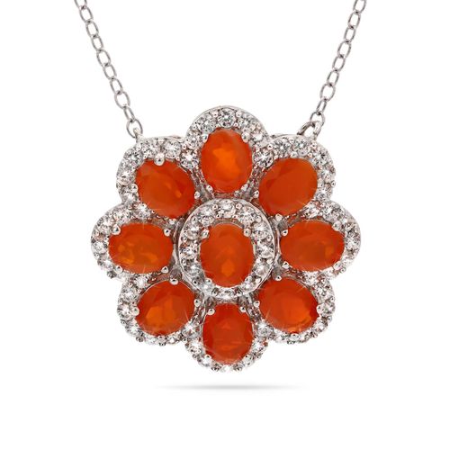 Pingente de Prata Flor com Opalas de Fogo e Zirconias 176326