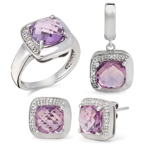 Anel Brinco e Pingente com Ametista Aprox. 8,6 cts e Diamantes Linha Prata 197065