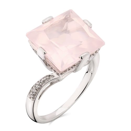 Anel de Prata Aro Desencontrado com Quartzo Rosa Aprox. 6,43 cts, Tópazios Brancos e Diamante 167775