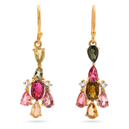 Par de Brinco de Prata com Turmalinas Coloridas e Zircônias Aprox. 3 cts 143137