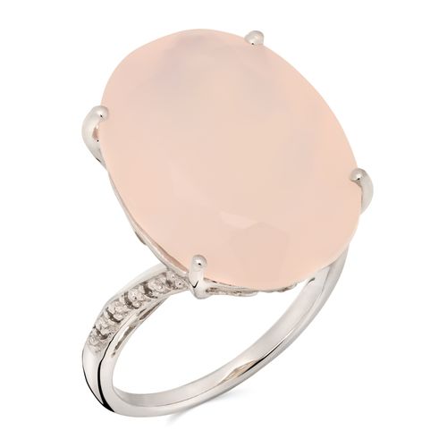 Anel de Prata com Calcedonia Rosa e Topázios Brancos Aprox. 13 cts 155834