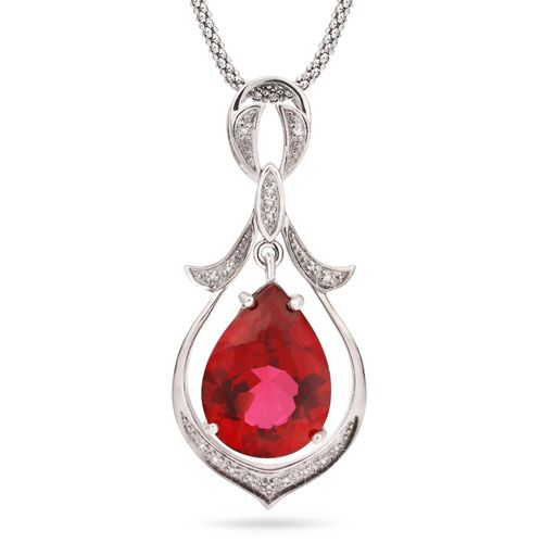 Pingente de Prata Gota Topazio Cereja Aprox. 8,5 cts e Diamantes 155696
