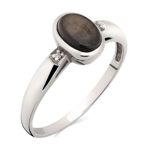 Anel de Prata Safira Negra Estrela (91pts) e Diamantes 155862