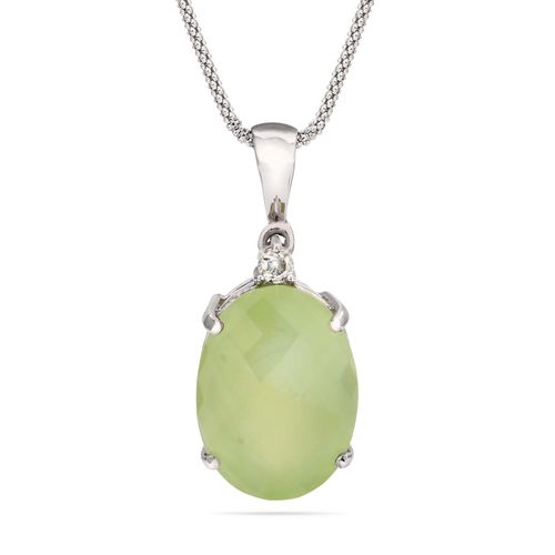 Pingente de Prata Oval com Prenita Aprox. 20,92 cts e Safira Branca 157073