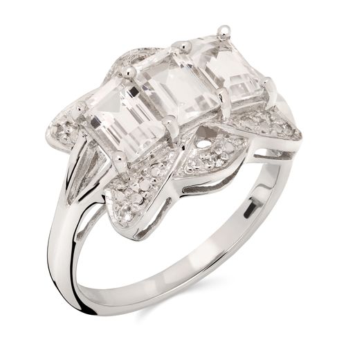 Anel de Prata com Topázios Brancos Aprox. 2 cts 157355