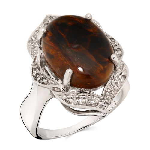 Anel de Prata com Pietersite Cabuchon e Topázios Brancos Aprox. 5,43 cts 158251