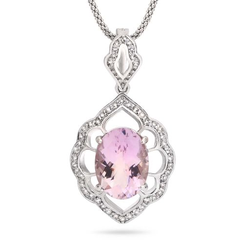 Pingente de Prata Flor com Rose de France Aprox. 5,82 cts e Topázios Brancos 158577