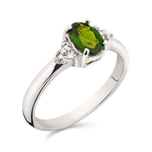 Anel de Prata com Chromediopside Aprox. 66 pts e Topázios Brancos 158678
