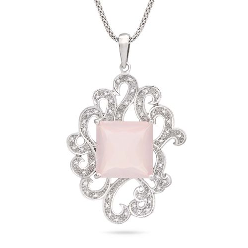 Pingente de Prata Quartzo Rose Aprox. 17 cts e Topazios Brancos 159543