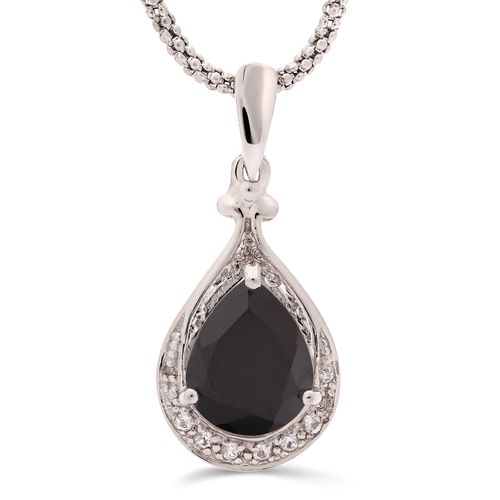 Pingente Gota com Black Spinel e Topázio Branco ,Diamantes  Prata 159949