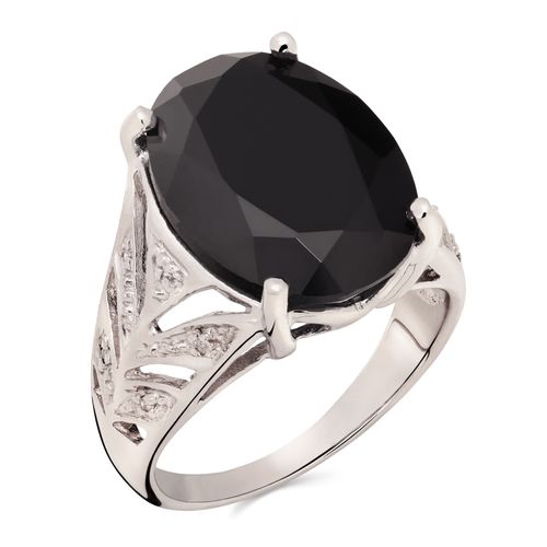 Anel de Prata com Black Spinel Oval e Diamantes Aprox. 8,82 cts 160237