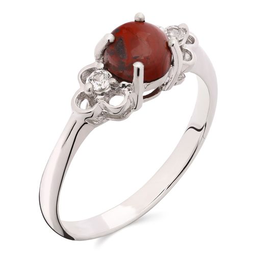 Anel de Prata Jasper Cabuchon Aprox . 80 pts e Tópazio Branco 161818