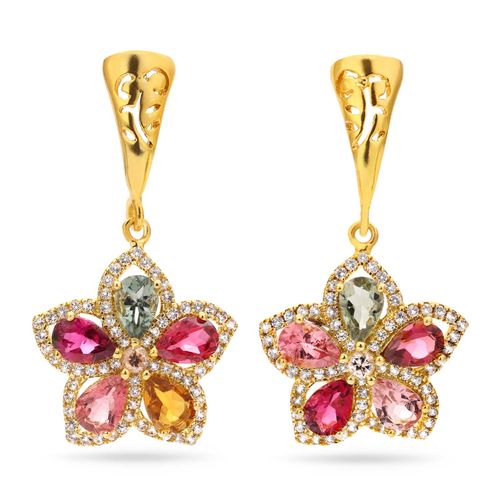 Par de Brinco de Prata Flor com Turmalinas Coloridas e Zirconias 152743