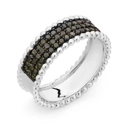 Meia Aliança de Prata com Diamantes Verdes Aprox. 50 pts 154102