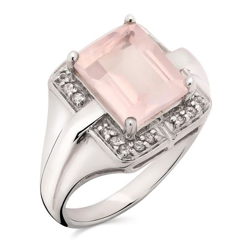 Anel Com Quartzo Rosa e Topázios Brancos Prata 166608