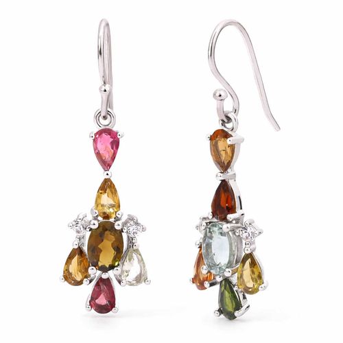 Par de Brinco de Prata com Turmalinas Coloridas e Zircônias Aprox. 3 cts 143136