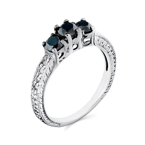 Anel de Prata com Diamantes Brancos e Negros Aprox. 1 ct 103831