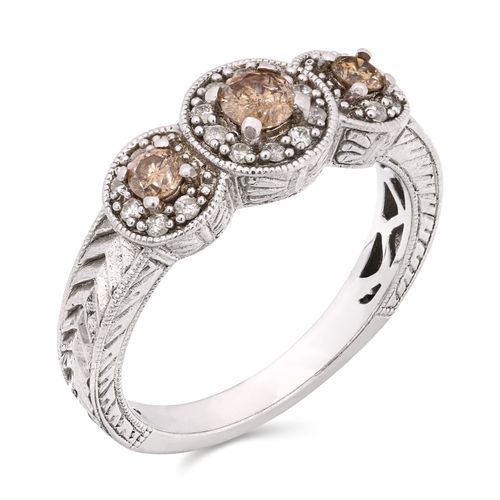 Anel de Prata com Diamantes Champagnes e Brancos Aprox. 50 pts 104343