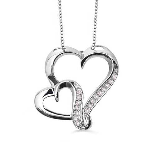 Pingente de Prata Corações com Diamantes Brancos Aprox. 12 pts 107549