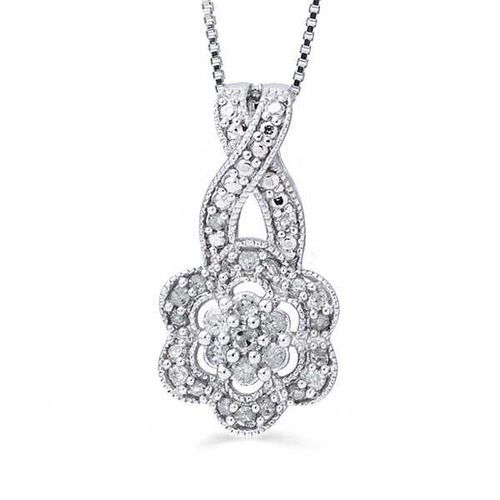 Pingente de Prata Flor com Diamantes Brancos Aprox. 25 pts 127419