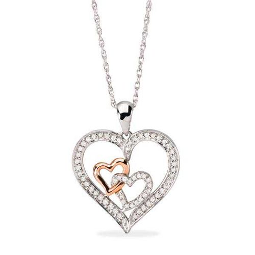 Pingente de Prata Corações com Diamantes Aprox. 25 pts 127551